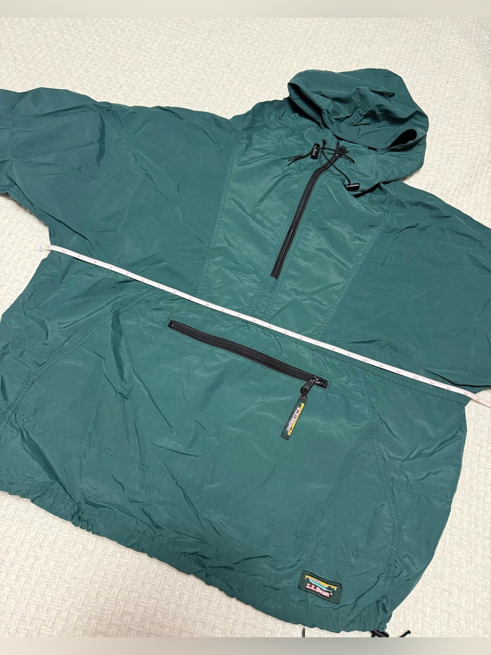 Vintage LL Bean Men Teal Green Hooded Anorak Windbreaker, men’s XL.